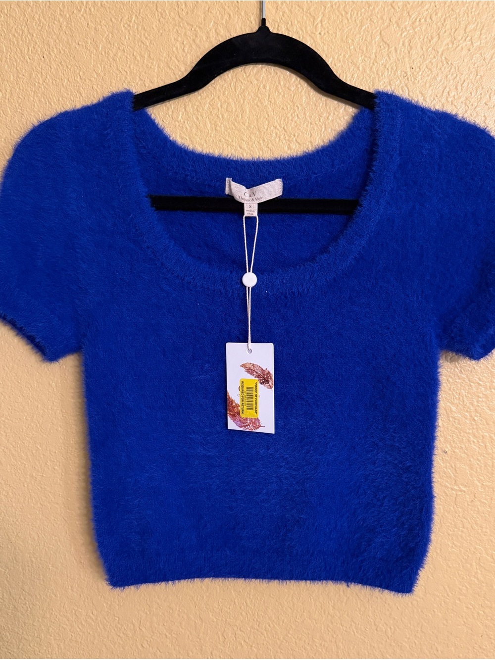 Chelsea & Violet Blue Fuzzy Short Sleeve Sweater Top
